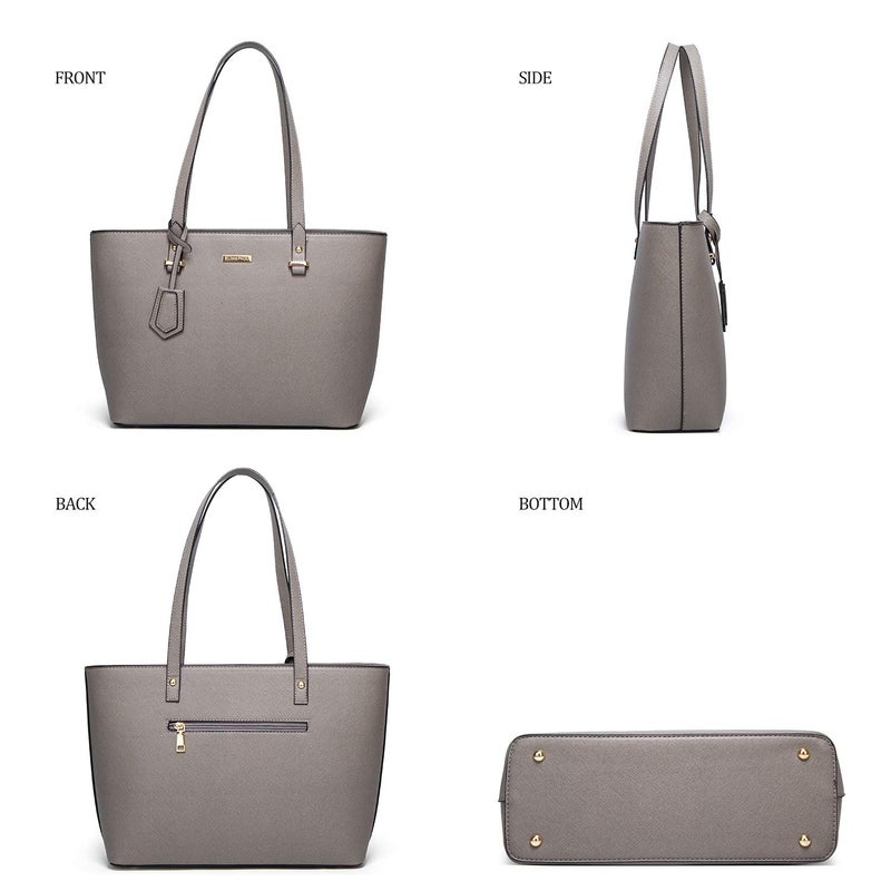 YTL Women Fashion Handbags Wallet Tote Bag Shoulder Bag Top Handle Satchel Purse Set 4pcs Gray-a - Image 2